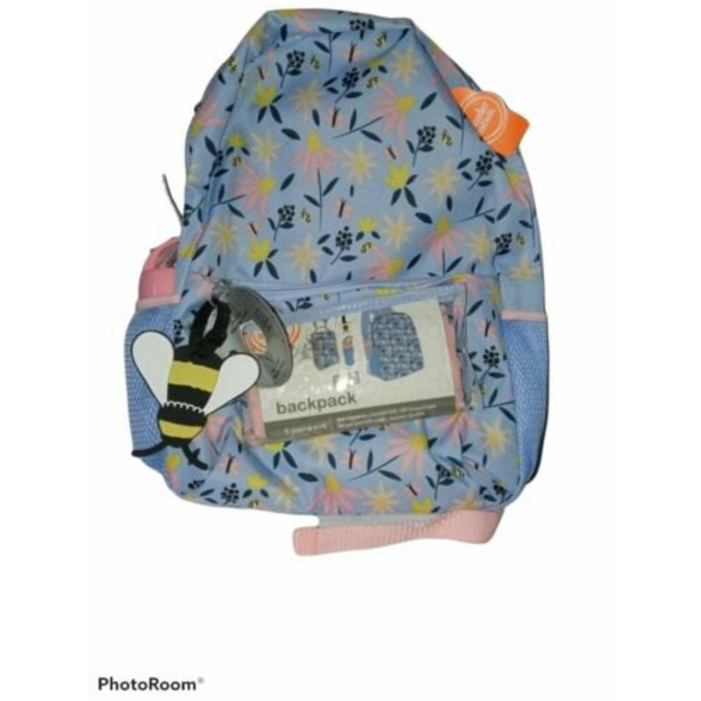 Back 2 School 5 Piece Flowers Backpack Wonder Nation Water Bottle Lunch Bag New